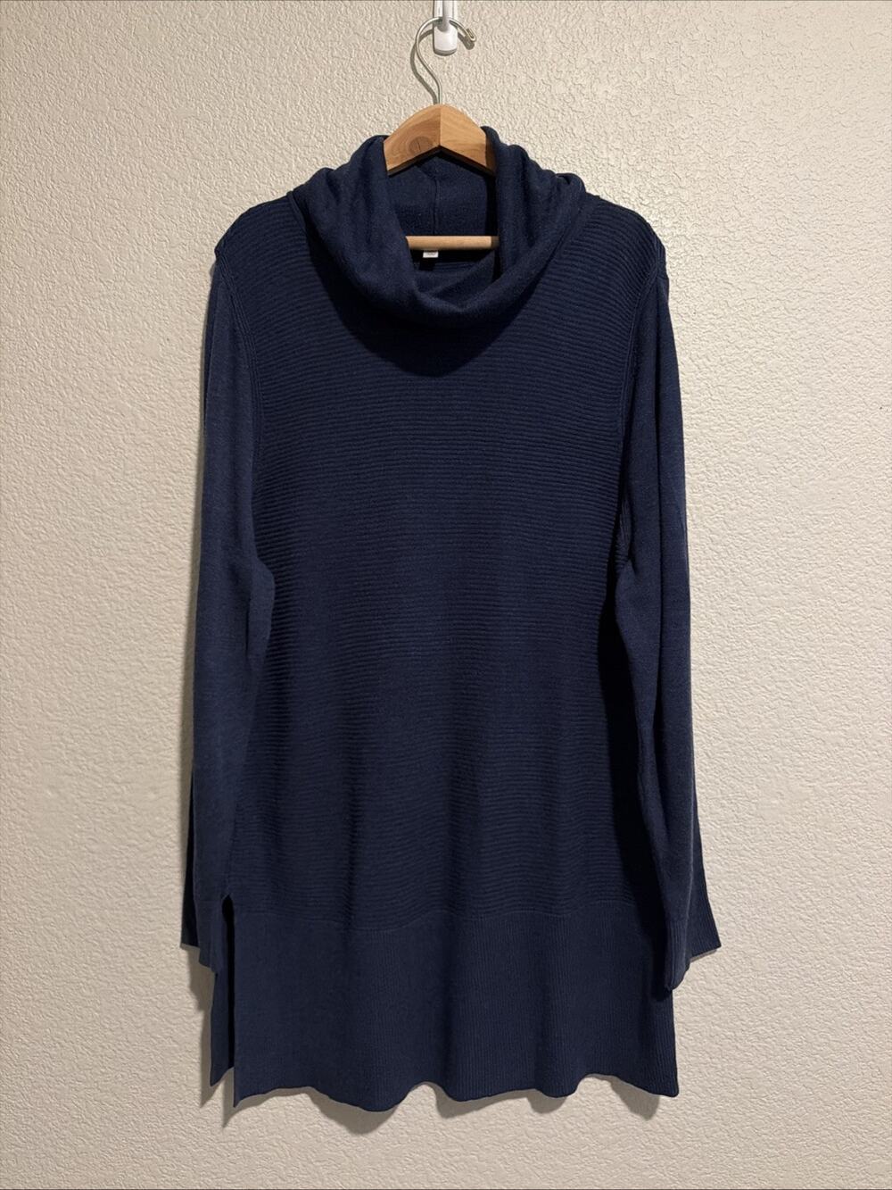 Adrienne Vittadini Ribbed Sweater Tunic Cowl Capsule Blue Coastal Luxury XXL